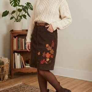 Norton Studio Size 10 Fall Leaves Corduroy Brown Skirt!